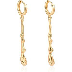 18K Gold Bar Earrings | Minimalist Lava Melt Dangle Leverback Hoops